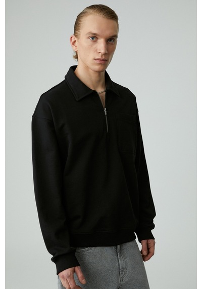 Grımelange Shıftd Erkek Bisiklet Yaka Uzun Kollu Fermuarlı Siyah Sweatshirt Siyah