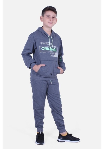 Fyk Kids Kanguru Cep Detaylı Kapşonlu Erkek Çocuk Takım Füme