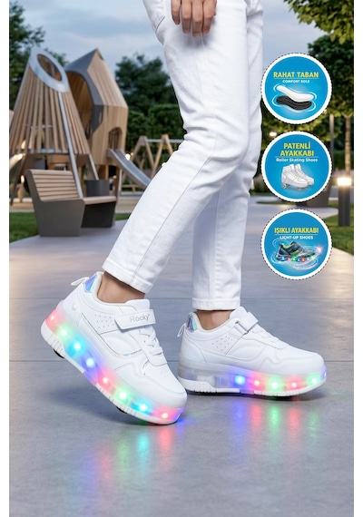 Rocky Glow F Beyaz Patenli Işııklı Ortopedik Erkek Çocuk Spor Ayakkabı