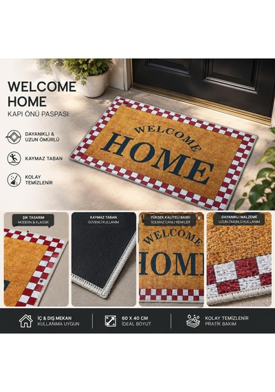 Hoş Geldiniz Kapı Önü Paspası 40x60cm Kaymaz Taban Dekoratif Paspas Sarı
