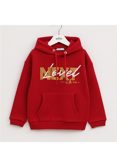 Wanex Erkek Çocuk Uzun Kol Kalın Kapüşonlu Sweatshirt - 15971 Bordo