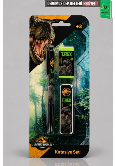 X Dekomus Lisanslı Jurassic World 3'lü Kırtasiye Seti 0.7 Mm Uçlu Kalem,silgi Ve Uç Seti Diğer