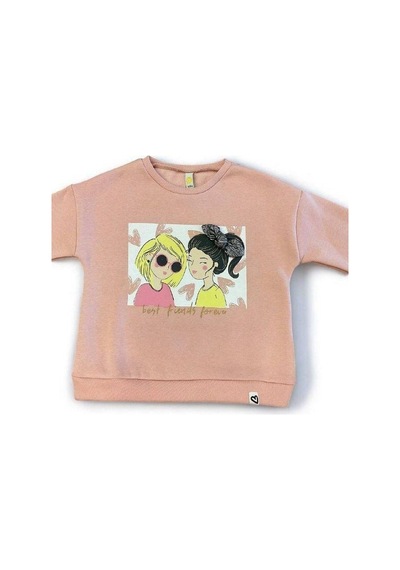 Kız Çocuk Kalın Kız Baskılı İçi Şardonlu Sweatshirt-14345 Pudra
