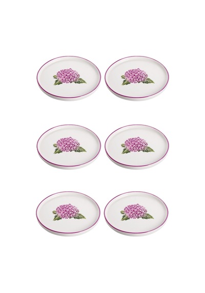 6 Lı Seramik Pasta Tabak Ortanca Dekor Pasta Tabağı 20cm Diğer