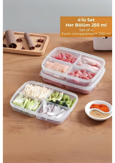 4 Bölmeli Buzdolabı Organizeri 1 Lt, Friz Düzenleyici, 4'lü Set Desenli
