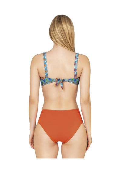 Endeep Kadın Dokulu Desenli Straplez Bikini Takımı Turuncu