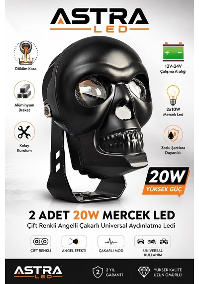 2 Adet Siyah Kuru Kafa Atv Utv Scooter Motosiklet Led Spot Far Sürüş Sis Gidon Lambası