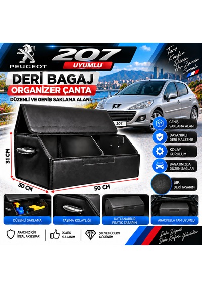 Peugeot 207 Uyumlu Oto Bagaj Organizeri Deri Bagaj Kutu Çanta 1