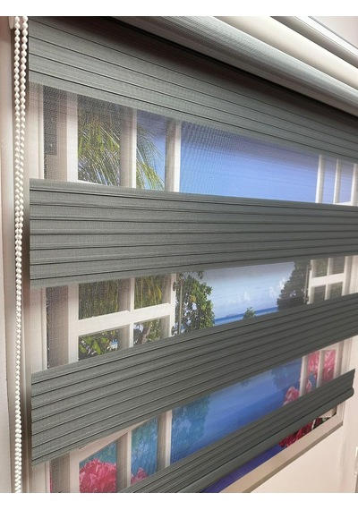 Çift Mekanizmalı Zebra Stor Perde Geniş Gri-beyaz Gri Çok Renkli