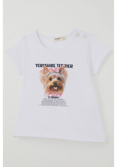 Breeze Kız Çocuk Kapri Taytlı Takım Sevimli Köpekçik Baskılı Fiyonklu 1.5-5 Yaş , Beyaz