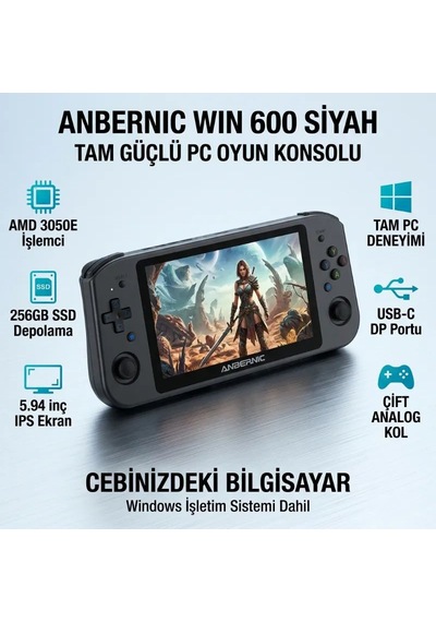 Wın 600 Windows Taşınabilir El Konsolu Siyah - Amd 3050e İşlemci 8 Gb Ddr4 Ram 256 Gb M.2 Ssd 5.94 İnç Dokunmatik Ips Ekran 45w Hızlı Şarj Usb Type-c Displayport Pc Steam El Bilgisayarı Wın 600 Windows Taşınabilir El Konsolu Siyah - Amd 3050e İşlemci 8 Gb Ddr4 Ram 256 Gb M.2 Ssd 5.94 İnç Dokunmatik Ips Ekran 45w Hızlı Şarj Usb Type-c Displayport Pc Steam El Bilgisayarı