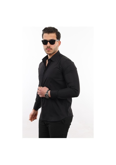 Tousus Slim Fit Uzun Kollu Kolay Ütü Nefes Alan Doku Kravatlık Dört Mevsim Siyah Erkek Gömlek Slm-5110-tss