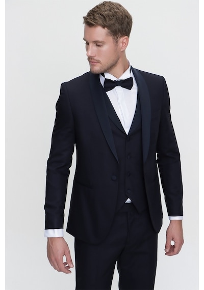 Morven Erkek Lacivert Santorin Ceremonia Jakarlı Slim Fit Dar Ke Lacivert