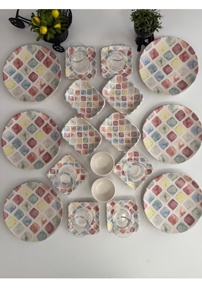 Takım Kahvaltı 24 Parça 6 Kişilik Colors Desenli