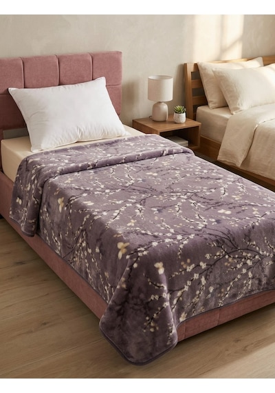 Padişah Tek Kişilik Peluş Battaniye Çiçek Desenli Mürdüm Wellsoft 155x215 Cm Çok Renkli