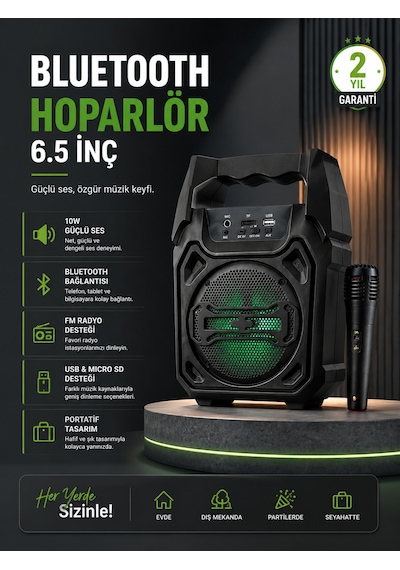10w Güçlü Ses Performanslı Bluetooth Karaoke Hoparlörü - Lisinya