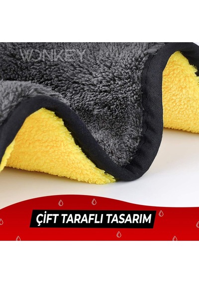 Wonkey - Ultra Kalın Mikrofiber Oto Araba Yıkama Kurulama Havlusu 60x30 Cm, Orta Boy Çift Katlı Araç Kurutma Ve Tor Diğer