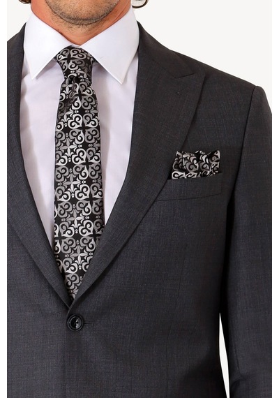 Erkek Gri Slim Fit Sivri Yaka Takım Elbise