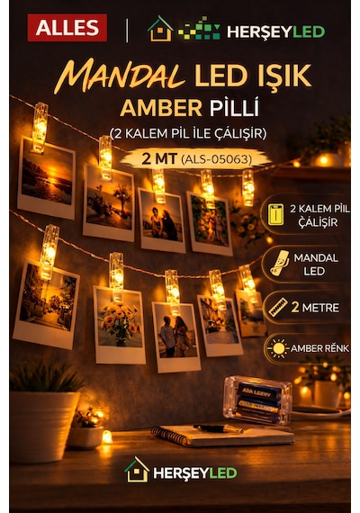 Mandal Led Işık Amber Pilli 2 Mt Amber