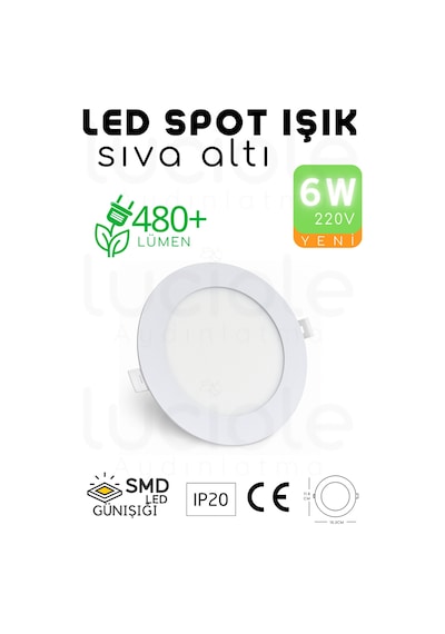 6w Slim Led Spot Günışığı Işık, 490 Lümen, Beyaz Kasa, 11.8 Cm, 220v, 15000 Saat Ömür