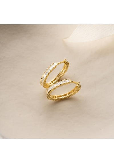 925 Ayar Gümüş Baget Taşlı Halka Küpe Gold