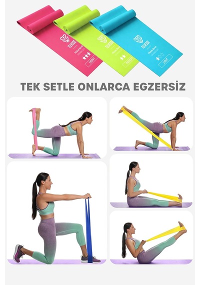 3 Farklı Direnç Açık Uçlu Çantalı Pilates Aerobik Egzersiz Squat Lastiği Bant Açık Uç Tb3-rgb Çok Renkli