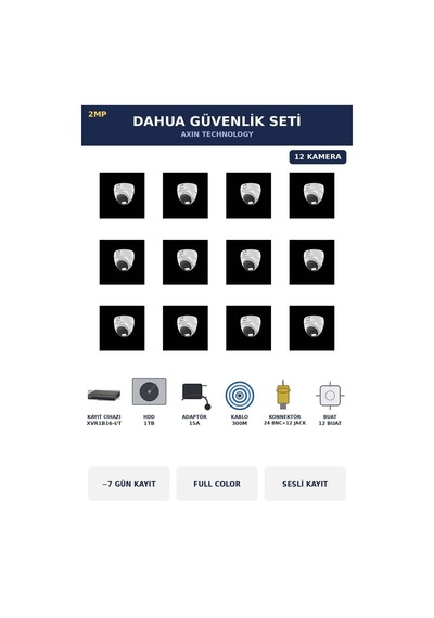 12 Kameralı 2mp Güvenlik Kamera Seti Gece Renkli Full Color Sesli Dome 1tb 7 Gün Kayıt