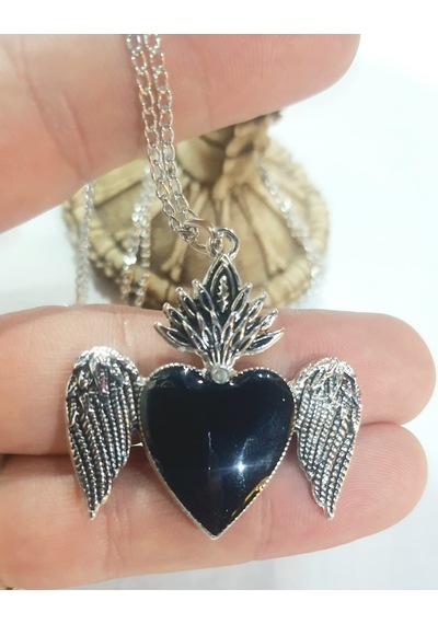 Black Heart Feathers Kolye Altın