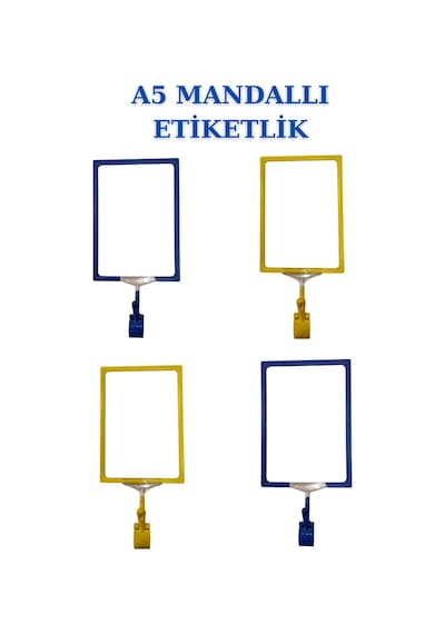 4adet Sarılacivert A5 Mandallı Sepet Etiketi Çerçeveli Etiketlik Sarı Lacivert
