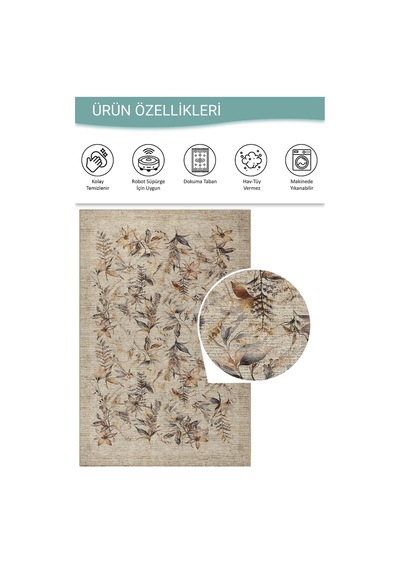 Artloop Florart Bej / Kahverengi Vintage Dokulu Çiçek Desenli Dokuma Tabanlı Şönil Halı Al 468 Bej - Kahverengi