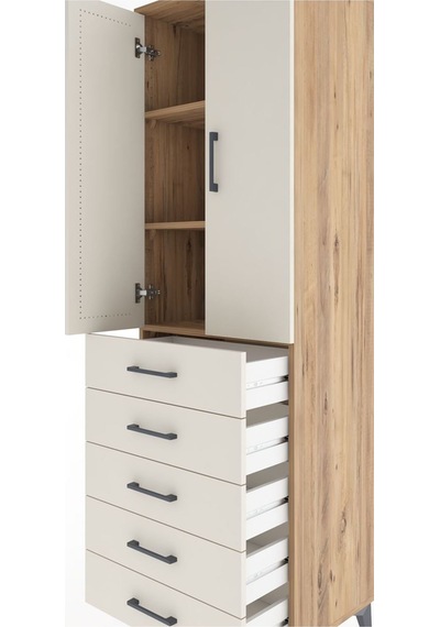 Hyperion Dolap 3 Raflı 5 Çekmeceli 2 Kapaklı 60x44x195 Çam-ay... Çam