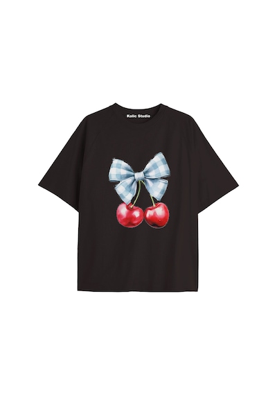 Kalic Studio Y2k Vintage Cherry Baskılı Siyah T-shirt Kod 102 Siyah-102