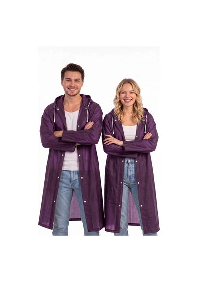 Lilymoon Unisex Su Geçirmez Uzun Yağmurluk Şeffaf Mor