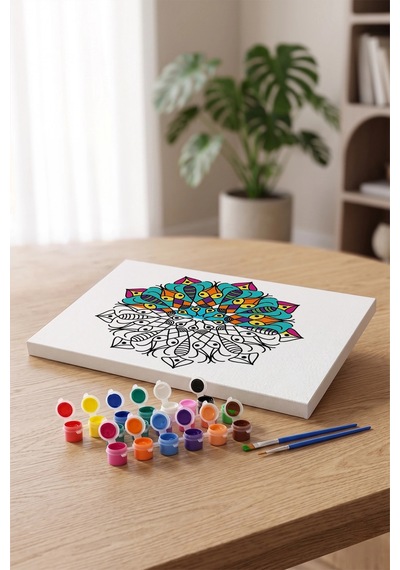 Kalem Desenli Mandala Ahşap Boyama Seti 40x50 Cm