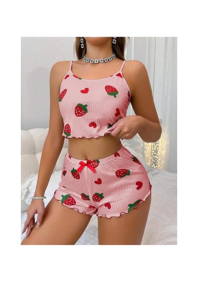 Selveta Kadın Penye İp Askılı Şortlu İnce Çilek Desen Gecelik Pijama Takımı Çok Renkli Selveta Kadın Penye İp Askılı Şortlu İnce Çilek Desen Gecelik Pijama Takımı Çok Renkli