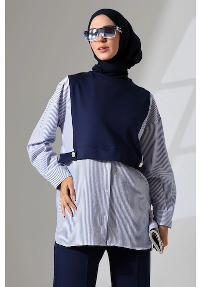 Mihran Butik Kadın Lacivert Mevsimlik Penye Alt Üst Spor Ve Rahat Ikili Tunik Pantolon Şık Tesettür Takım