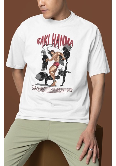 Tasarım Baki Hanma Baki Wiki Baskılı Unisex Oversize Anime Dizi K Beyaz