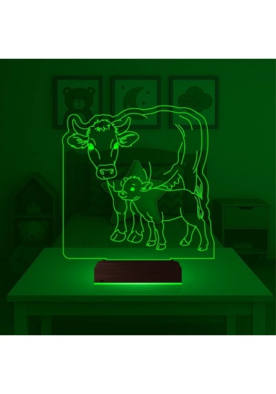 Luvivia Çocuk Odası İnek İnek Yavrusu 3d Lamba - Masa Gece Lambası Şeffaf