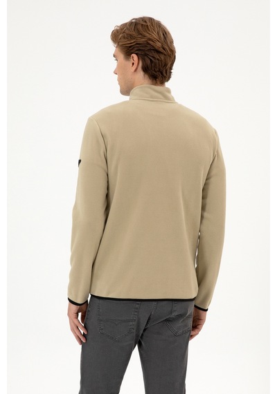 U.S. Polo Assn. Erkek Regular Fit Açık Haki Polar Yarım Fermuarlı Basic Sweatshirt 50313777-VR183