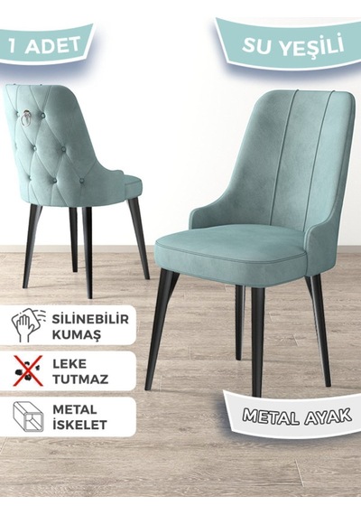 Canisa Newa Serisi, 1.sınıf Babyface Kumaş Siyah Metal Ayak Gümüş Halkalı, 1 Adet Su Yeşili Sandalye Sandalye Su Yeşili / Ayakları Siyah