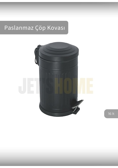 Jet's Home Pedallı Banyo Çöp Kovası Paslanmaz 16 Lt Mutfak Çöp Kutusu Siyah Siyah
