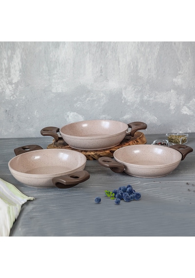 Gülsan Safran 3 Parça Granit Sahan Seti Tava Set 18 CM - 20 CM - 22 CM Krem