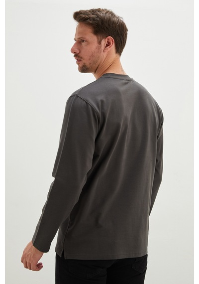 Fullamoda Baskılı Bisiklet Yaka Sweatshirt Antrasit