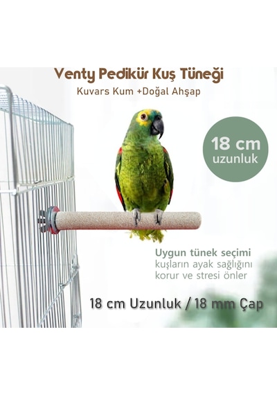 Vixpet Venty Pedikür Papağan Tünek 18 cm Uzunluk 18 mm Çap / 1 Adet - Kumlu Tünek- Zımpara Tünek