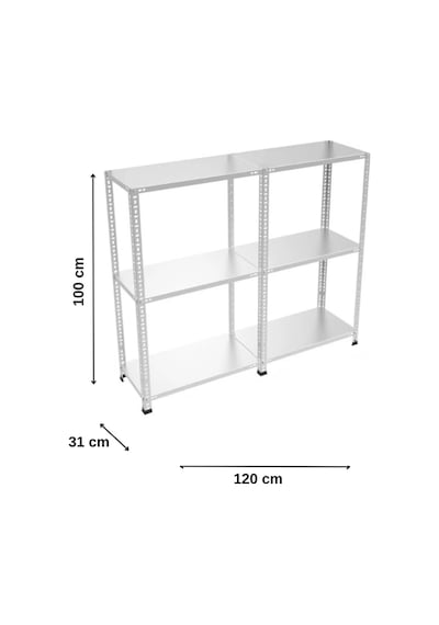 3 Katlı 2 Li Bitişik Çelik Raf 31x120x100 Cm Galvaniz Raf Arşiv Rafı Depo Rafı Kiler Rafı