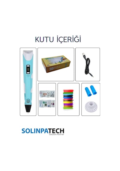 Mavi 3D Kalem 3D Pen Yazıcı Kalem | 20 Adet 5 Metre (Toplam 100 Metre) Filament + USB KABLO