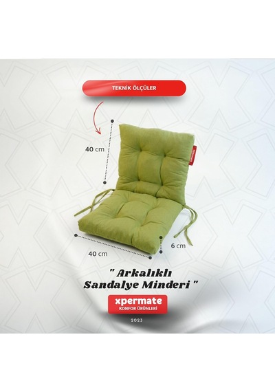 Pofuduk Arkalıklı Sandalye Minderi Bağcıklı Yıkanabilir Dekoratif Minder Yeşil Diğer