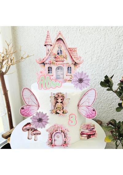 Peri Kızı Temalı Kız Çocuk Doğum Günü İsme Özel 3d Pasta Süsü Seti Cake Topper Çocuk