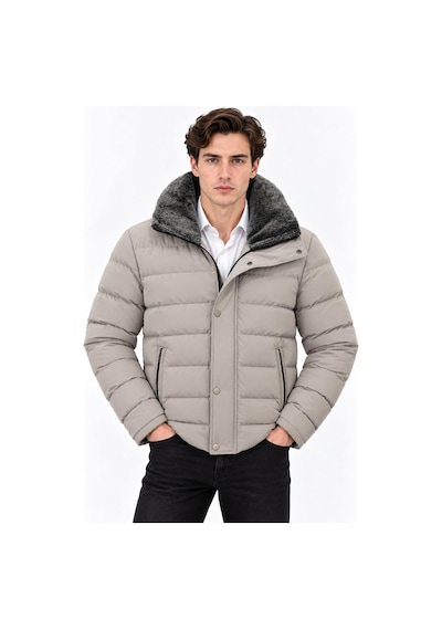 Yaman Slim Fit Erkek Yaka Kürklü Mont 7816 Taş