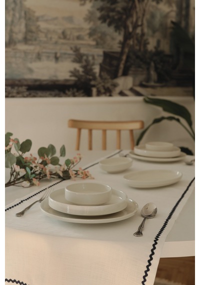 Yakacihome Ziggy Duck Keten Yıkanabilir Leke Tutmaz Lacivert Su Taşı Biyeli Runner 40x140 Cm Kahverengi